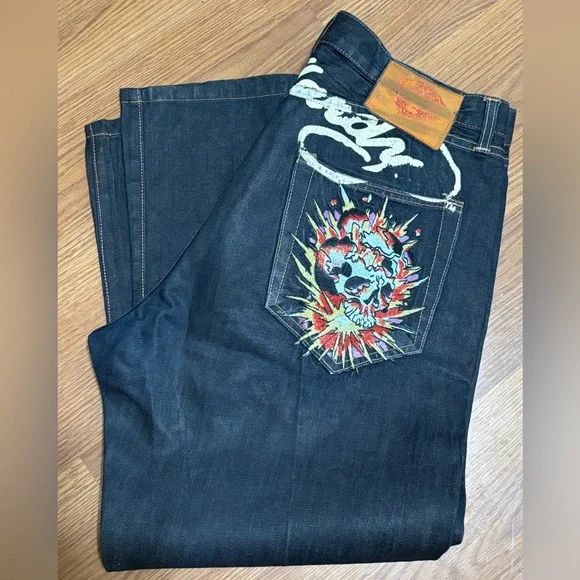 Ed Hardy Vintage 2007 Men's Blue Jeans 38x34 NWOT - Picture 3 of 9